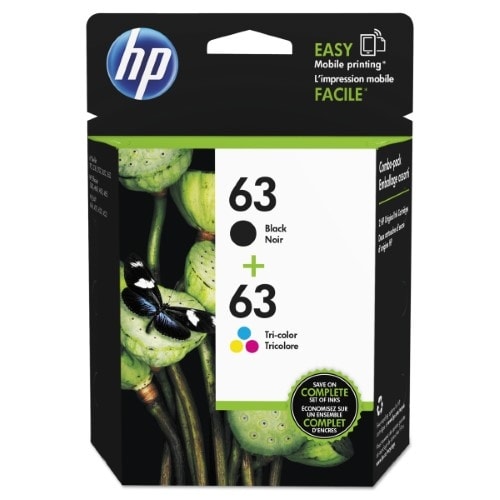 HP 63 Black & Tri-color Original Ink Cartridges, 2 Cartridges (F6U61AN, F6U62AN)