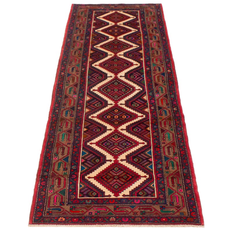 ECARPETGALLERY Hand-knotted Andelz Cream, Red Wool Rug - 3'5 x 10'4