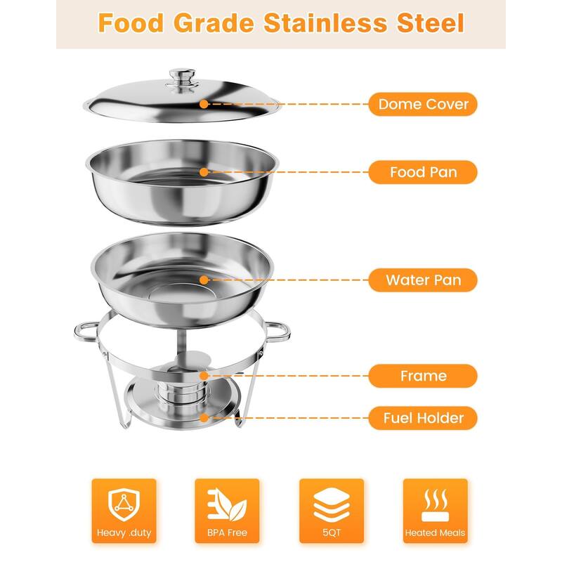 Round Food Warmers and Servers Stainless Steel Buffet Sets