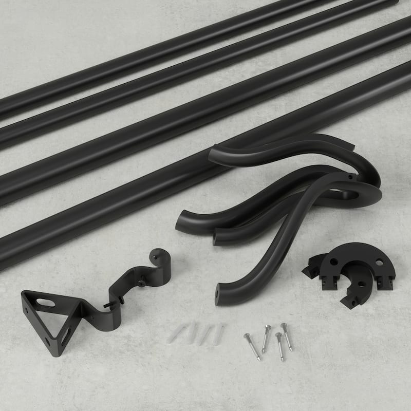 Black Curtain Rod Set - 3/4 Inch Double Rod - 42 to 120 Inch Adjustable - M