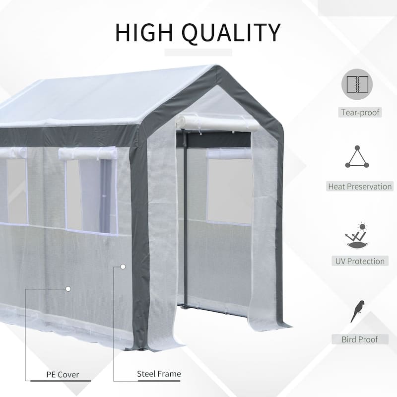 Outsunny 8' L x 6' W x 7' H Outdoor Walk-In Tunnel Greenhouse with Roll-up Windows, 2 Zippered Doors, & Weather Cover