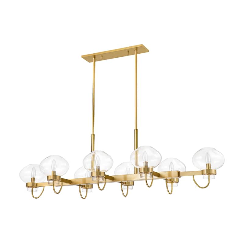 8-Light Industrial Gold/ Black Linear Candle Clear Glass Chandelier for Kitchen Island