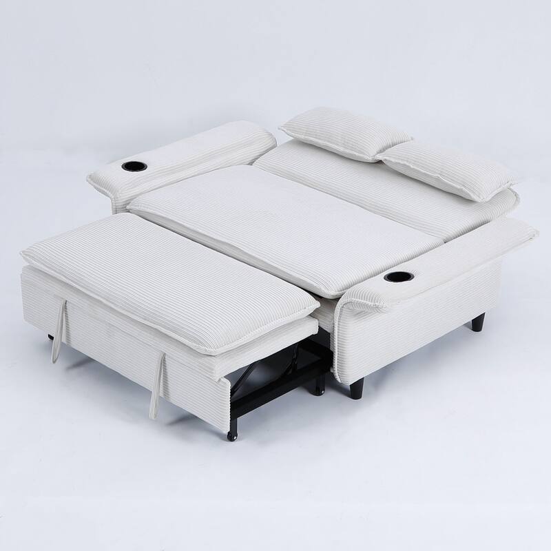 65.74-inch Beige Corduroy Multi-functional Sofa Bed with Adjustable Armrests and Backrests