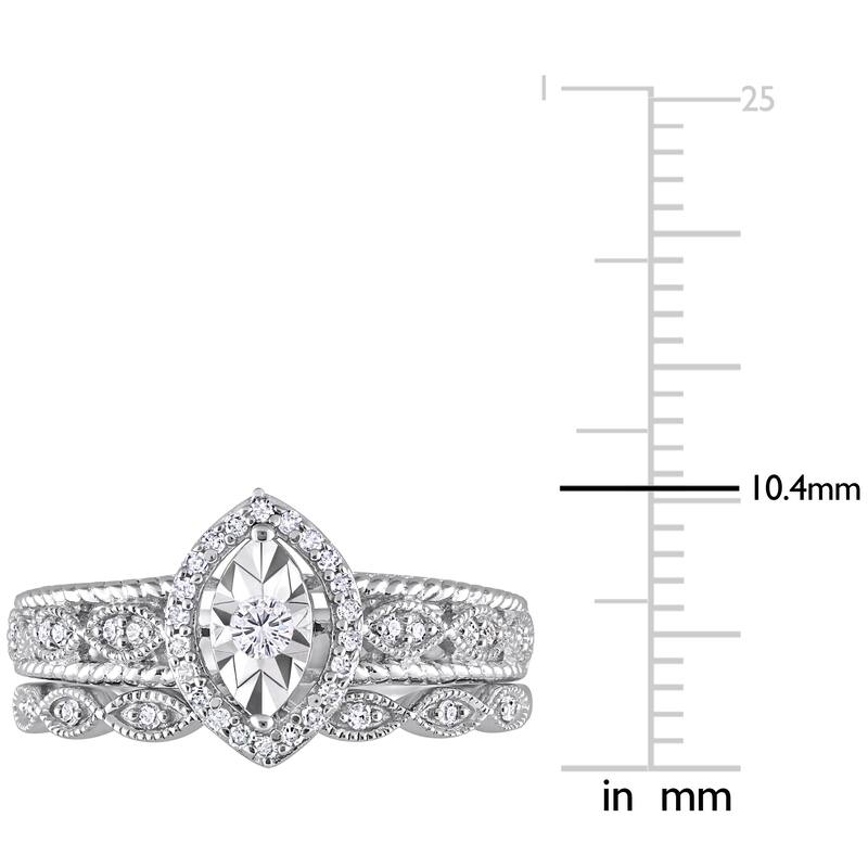 Miadora 1/5ct TDW Diamond Pear Halo Bridal Ring Set in Sterling Silver