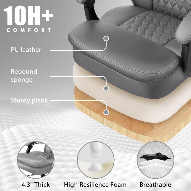 BOSSIN 400lbs Big & Tall Office Chair, Reclining Executive Chair with Footrest, Adjustable Headrest, PU Leather High Back,