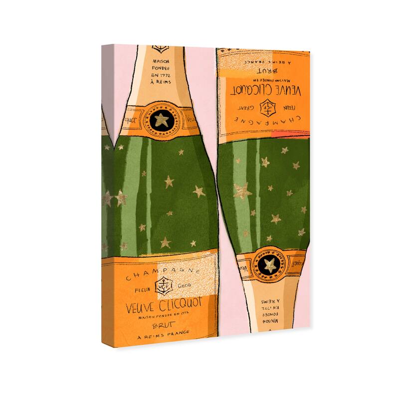 Wynwood Studio 'Shiny Champagne' Drinks and Spirits Wall Art Canvas Print Champagne - Green, Orange