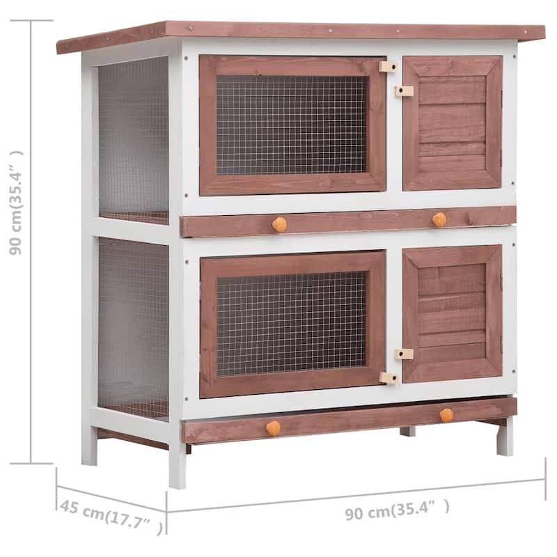 vidaXL Outdoor Rabbit Hutch 4 Doors Brown Wood - 35.4"x17.7"x35.4"