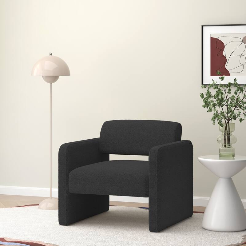 Modern 30.51" Upholstered Accent Chair with Open Back and Rubber Wood Frame for Living Room - Black