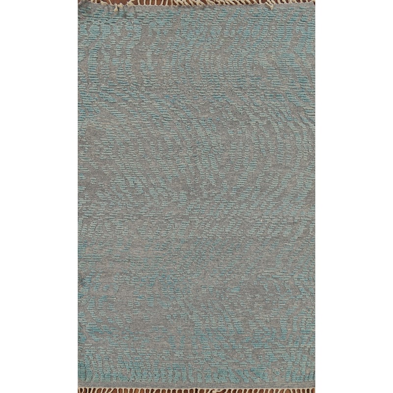 All-Over Gray & Blue Moroccan Abstract Area Rug Handmade Wool Carpet - 4'11"x 8'0"