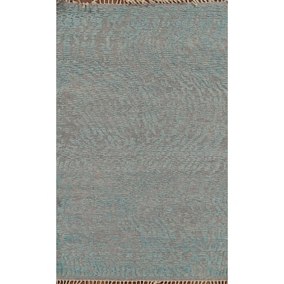 All-Over Gray & Blue Moroccan Abstract Area Rug Handmade Wool Carpet - 4'11"x 8'0"
