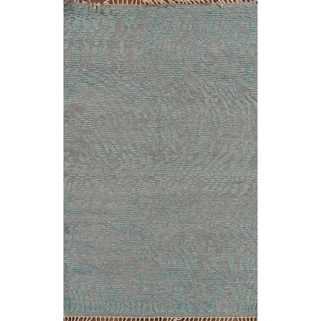 All-Over Gray & Blue Moroccan Abstract Area Rug Handmade Wool Carpet - 4'11"x 8'0"