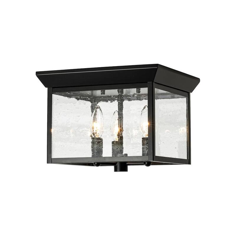 Industrial 3-Light Square Seeded Glass Cage Flush Mount Light 9.8in