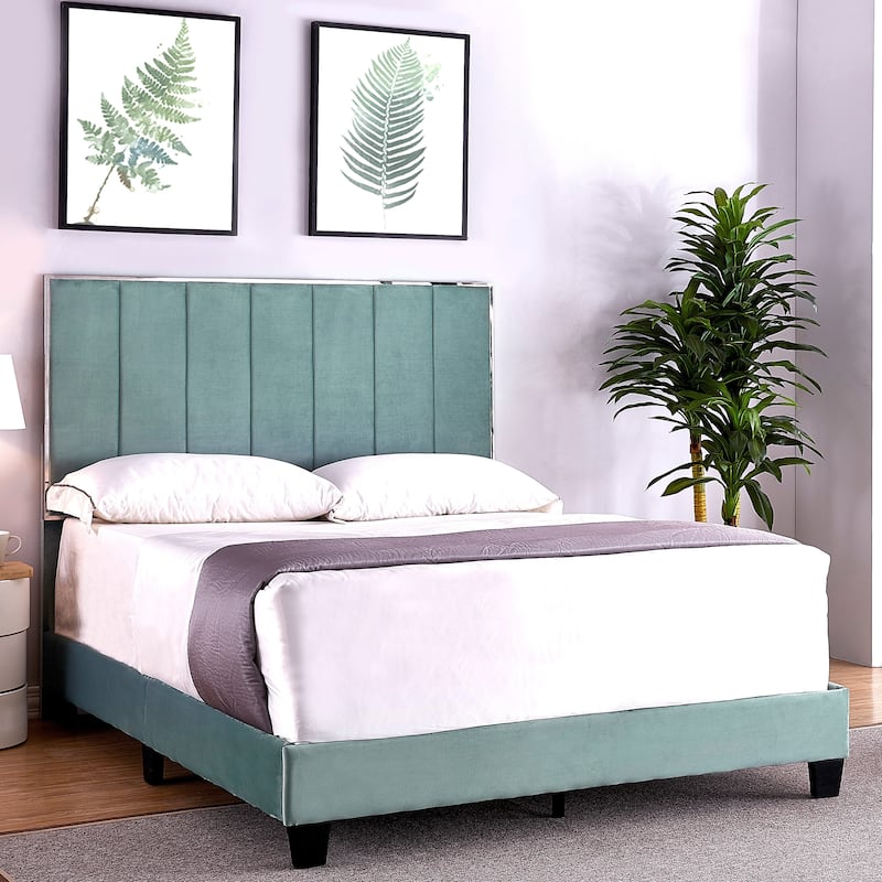 Mallory Upholstered Platform Bed by US PRIDE FURNITURE - DARK MODERATE CYAN - Full