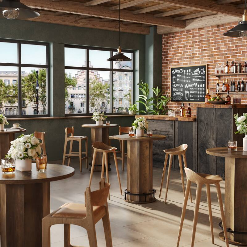 31.5'' Farmhouse Round Home Bar Table Unit for Small Space