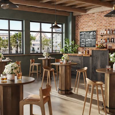 31.5'' Farmhouse Round Home Bar Table Unit for Small Space