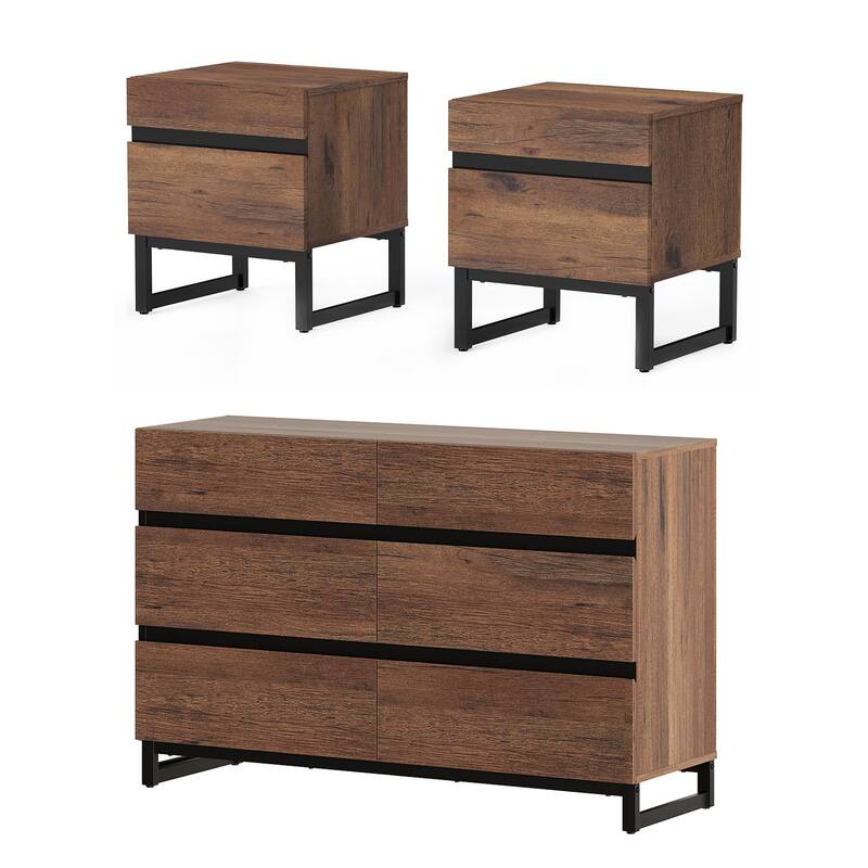 3-Piece Bedroom Furniture Set,Dresser &Chest With 6 Drawers,2 Nightstand For Bedroom, Bedroom Furniture Set