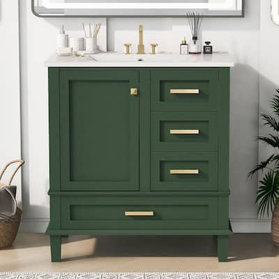 30" Bathroom Vanity With Sink, Solid Wood Bathroom Storage Cabinet