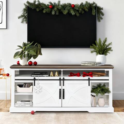 58" Farmhouse Sliding Barn Door TV Stand - Fits TVs up to 65" - 58" in ...