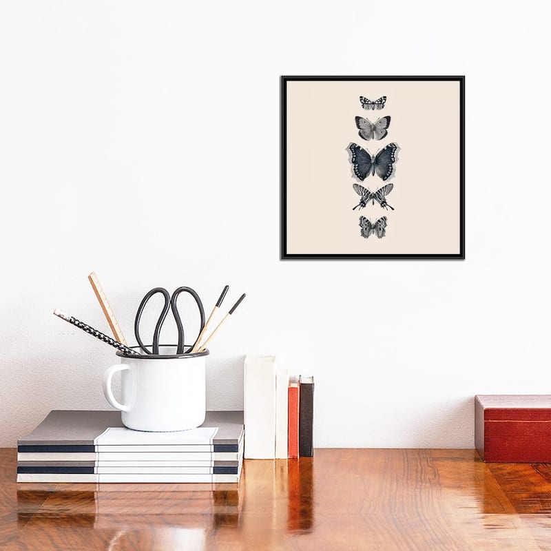 iCanvas "Inked Butterflies Beige Square" by Monika Strigel Framed Canvas Print