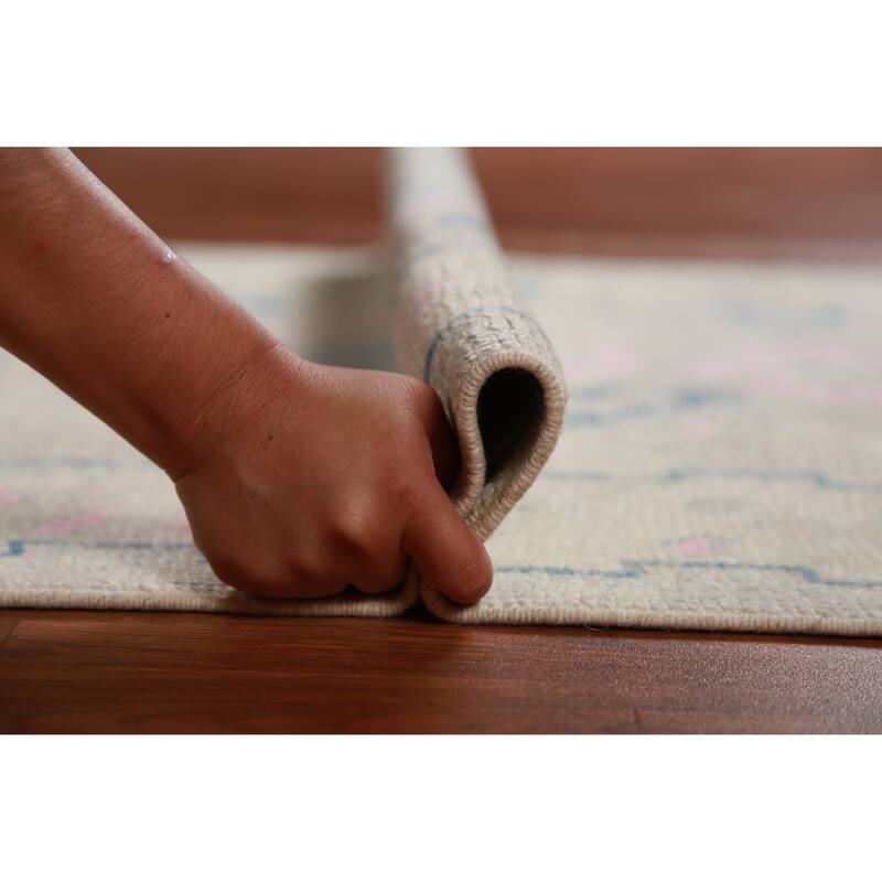 Hand Knotted Oriental 100% Wool Carpet Transitional Geometric Greys & Charcoal Oushak Runner Rug - 10' 0'' X 3' 3''