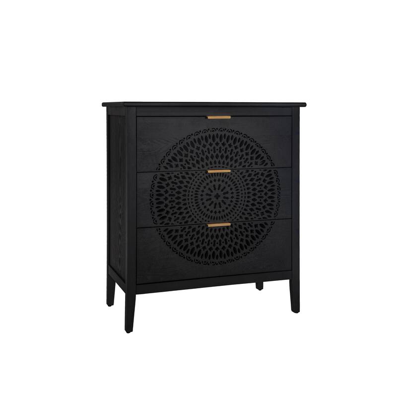 Hollow-Carved 3-Drawer Storage Chest with Anti-Tipping Device for Safe Entryway Storage