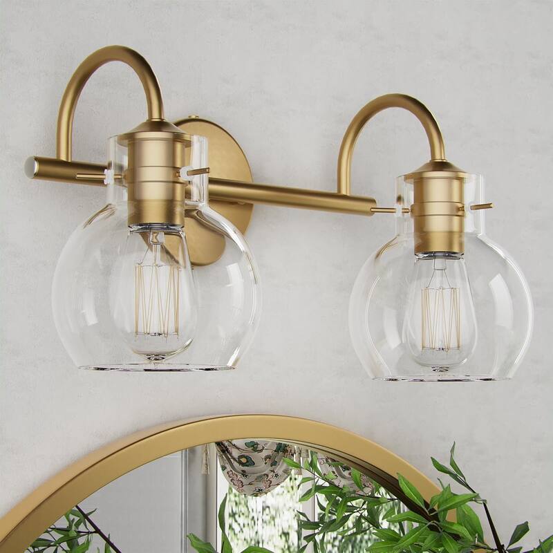 Modern 2/3/4 Bathroom Vanity Lights Clear Globe Glass Shade - 2-Light/11" - Gold