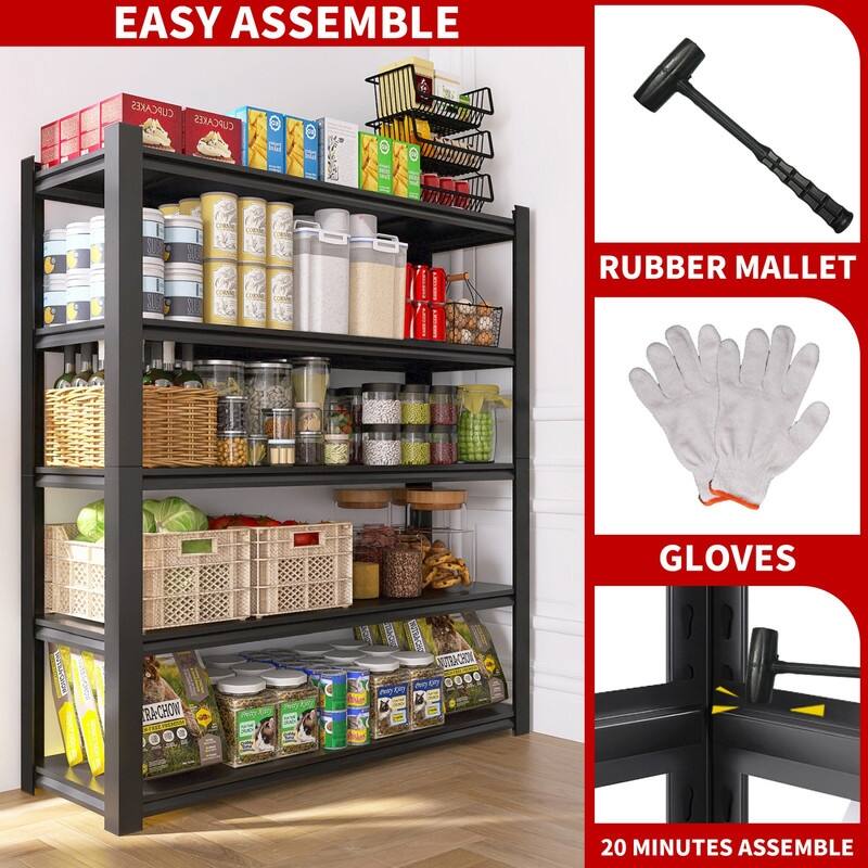 5/6-Tier Adjustable Heavy Duty Metal Storage Shelves, Black, 72/82"H