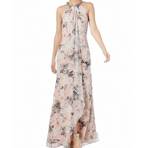 calvin klein draped chiffon halter gown