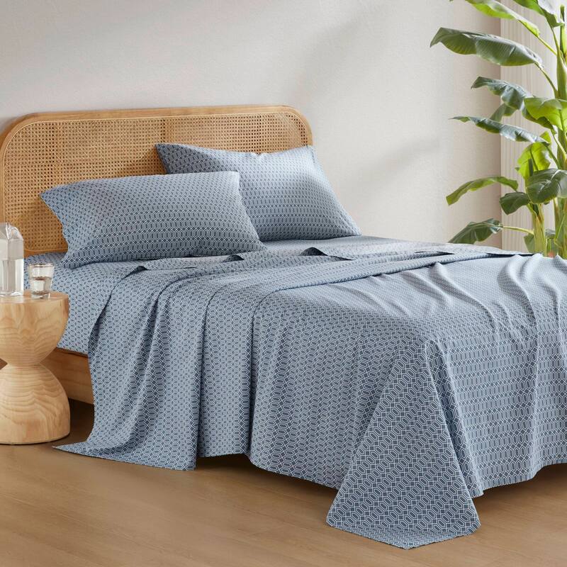 Chelsea Square 144 Thread Count Cotton Printed Cotton Sheets - Blue - Twin XL