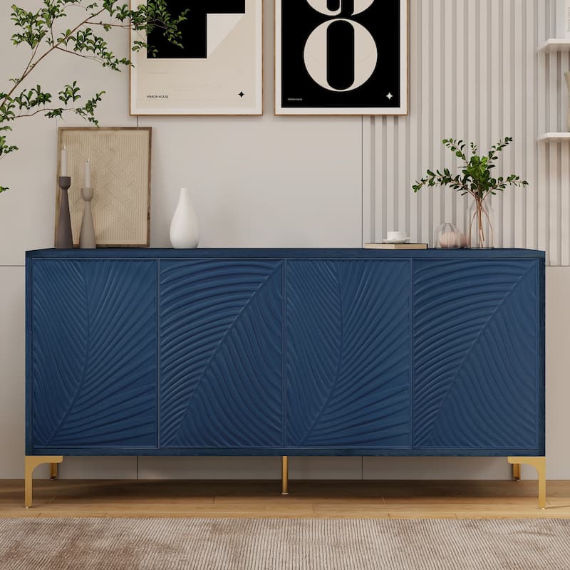 Multi-Functional Storage Cabinet,Four-Door Sideboard with unique texture,Adjustable Shelves - Light Blue
