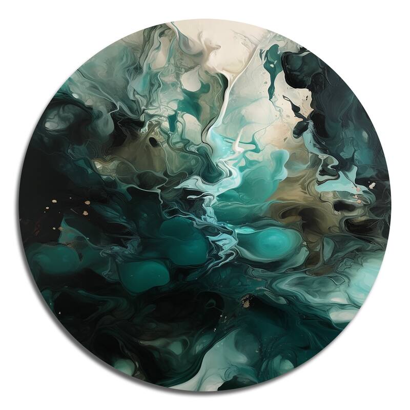 Designart "Green White Marbled Artistry III" Modern Geometric Metal Round Wall Art
