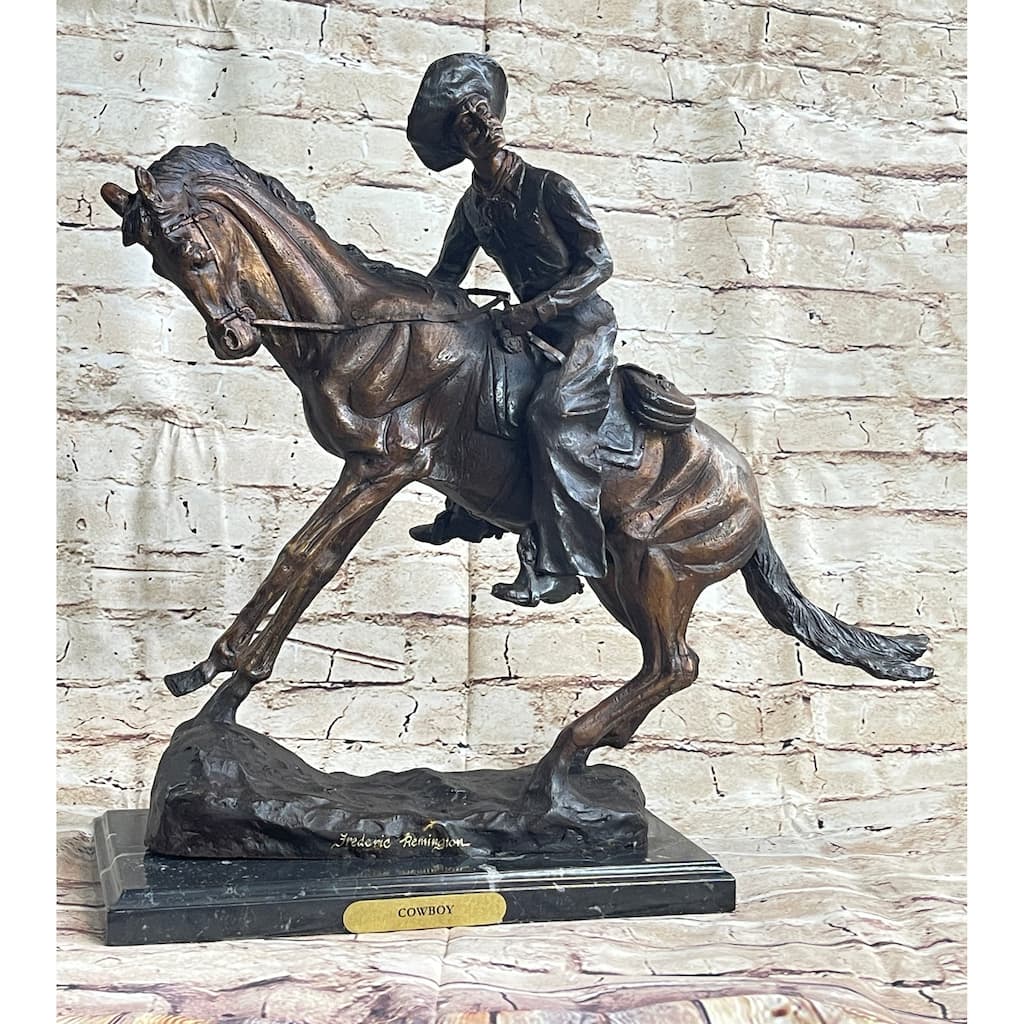 Frederic Remington Cowboy Bronze Statue Sculpture Country Western Art 17 Inches X 21 Inches