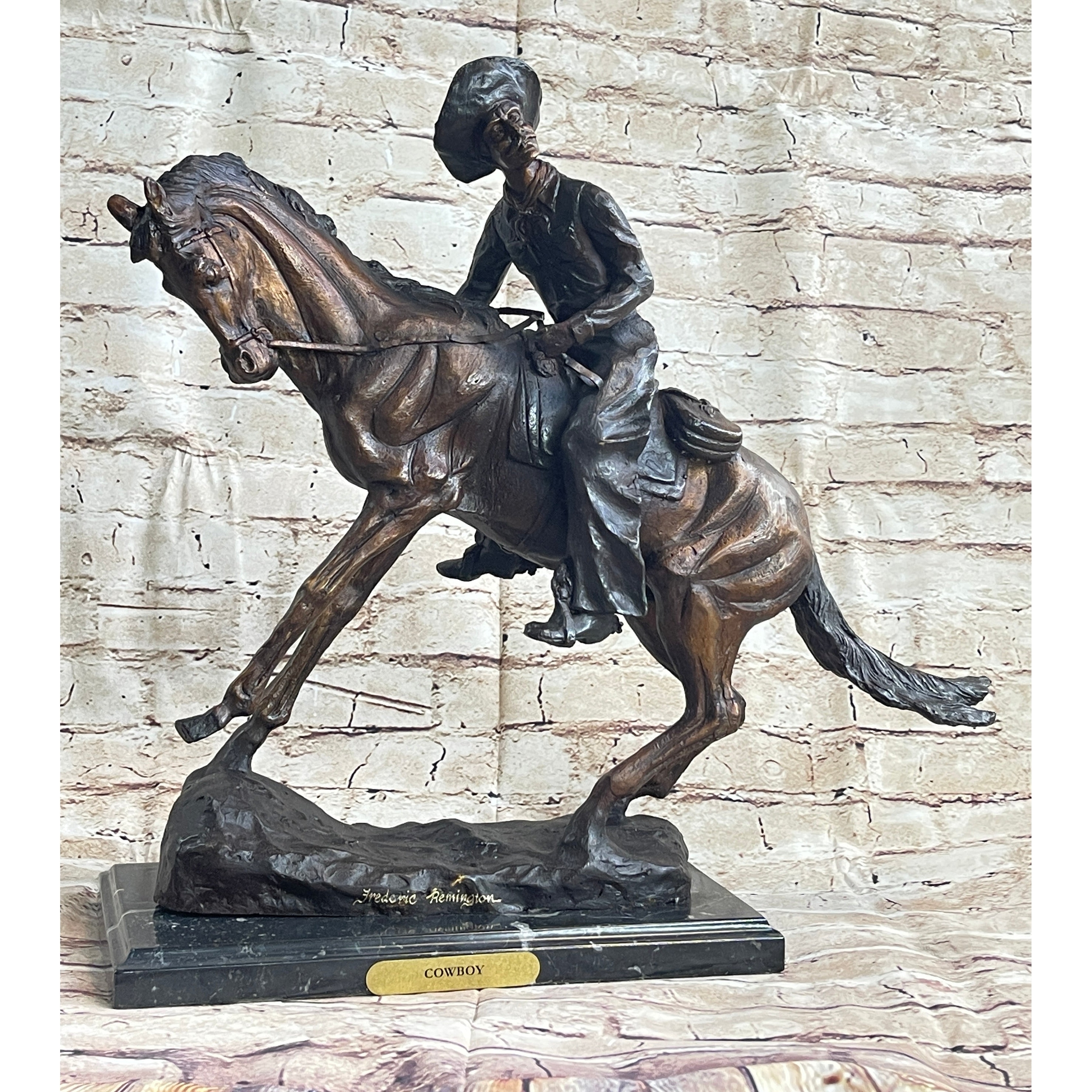 Frederic Remington Cowboy Bronze Statue Sculpture Country Western Art 17 Inches X 21 Inches