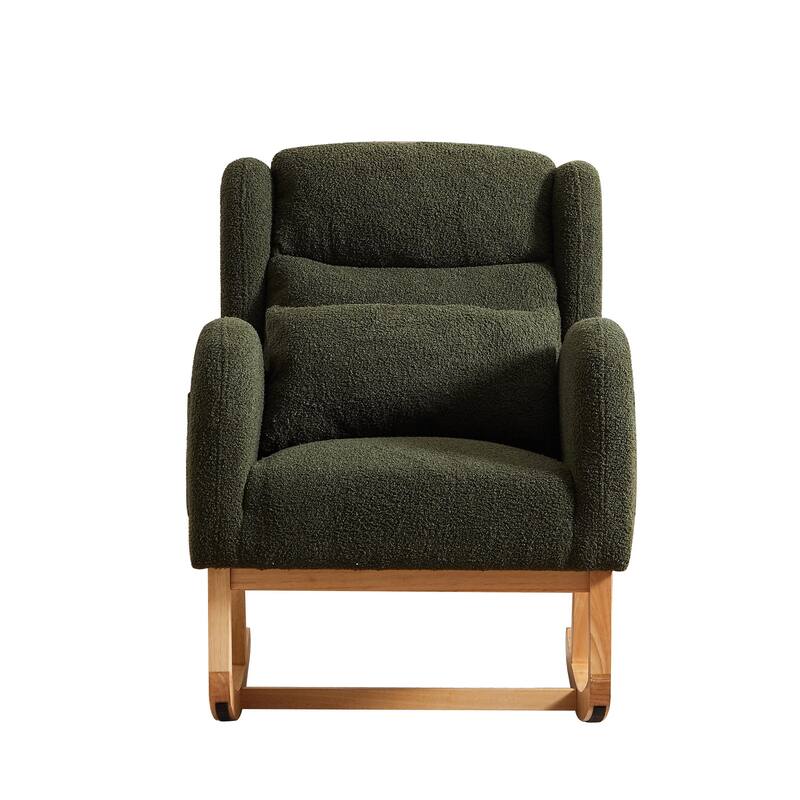 Modern Accent Rocking Chair with Pillow, High Backrest Arm Chair Accent Chair Glider Lounger with 2 Side Pockets for Living Room
