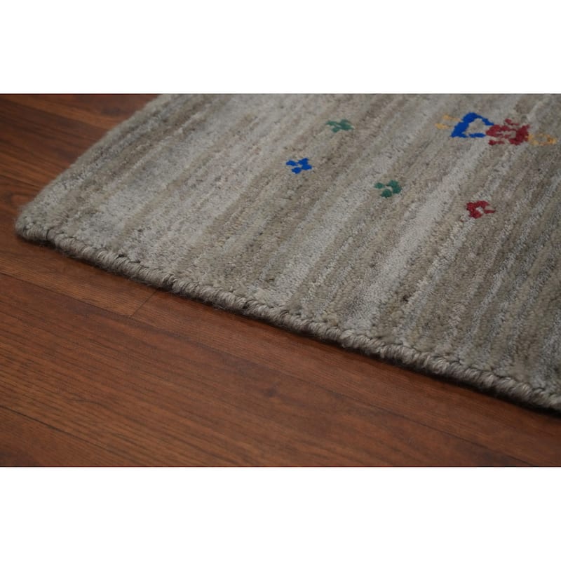 Hand Knotted Oriental 100% Wool Carpet Tribal Tribal Greys & Charcoal Gabbeh Area Rug - 9' 8'' X 7' 10''