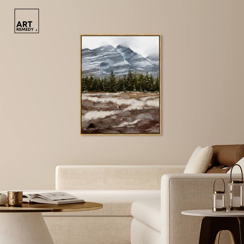 Art Remedy February Rocks Landscape Framed Landscape 1 Piece Canvas Wall Art Watercolor Style