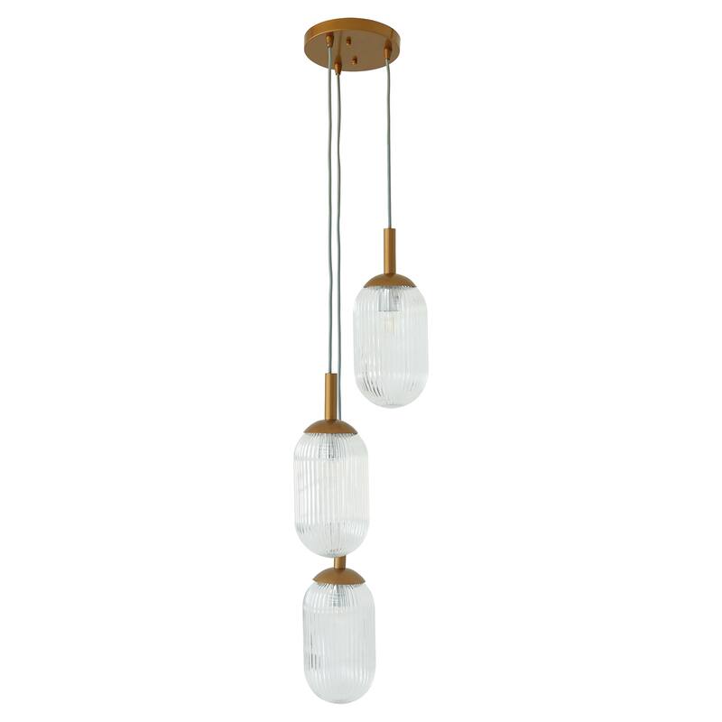 Flora Gold Triple Pendant Light with Ribbed Glass