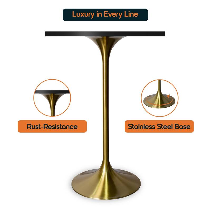 Verve 43 in. Tall Bar Height Dining Table Square MDF Wood Tabletop in Gold Stainless Steel Pedestal Base Accent Bar Table