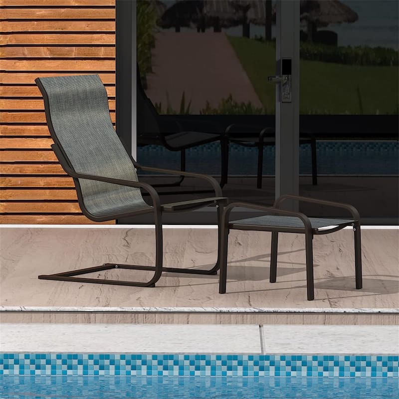 2-Piece Metal Patio Conversation Seating Set，1 Chair and 1 Ottoman - N/A