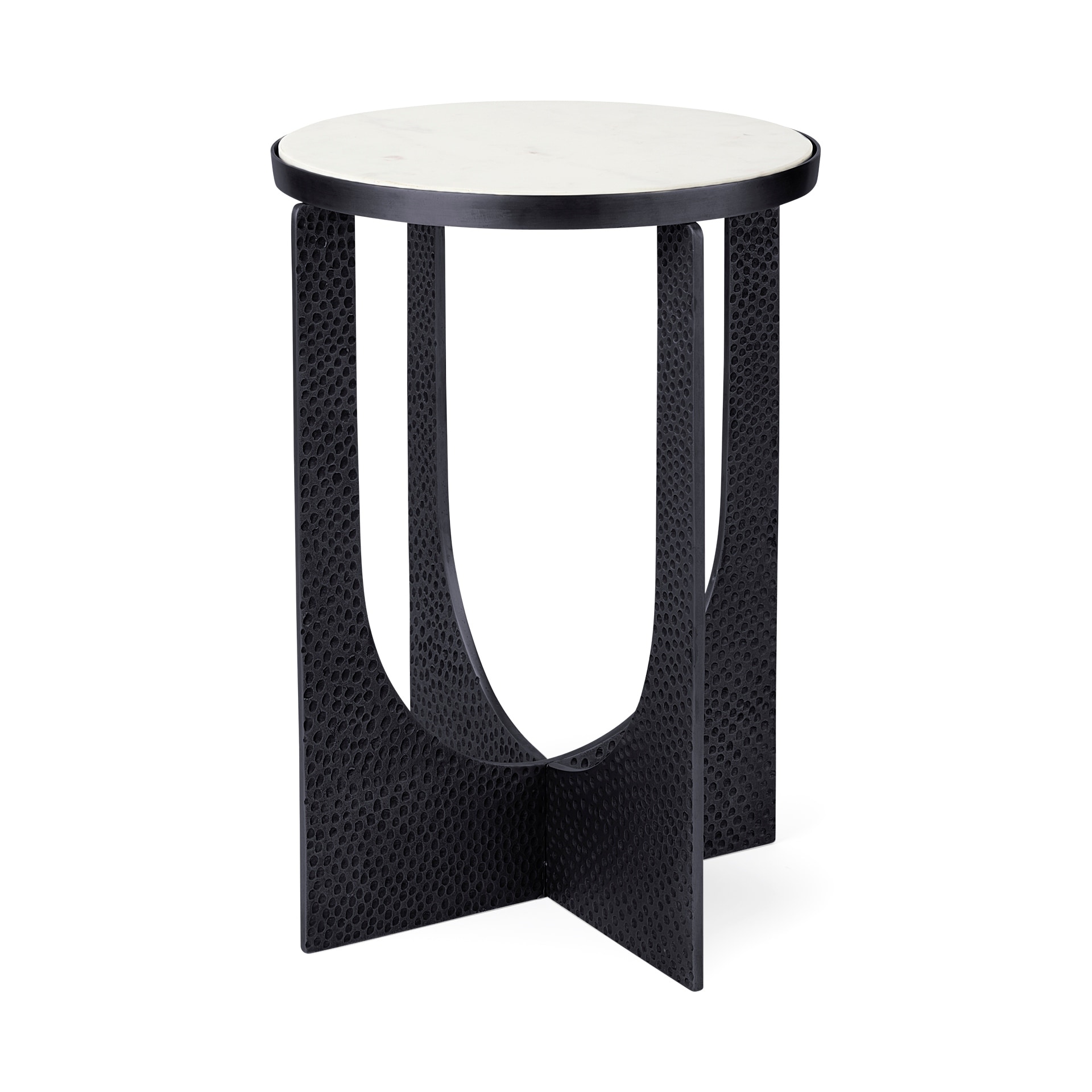 Mercana Patrick White Marble Top with Matte Black Metal Accent Table - 9.5L x 2W x 21H