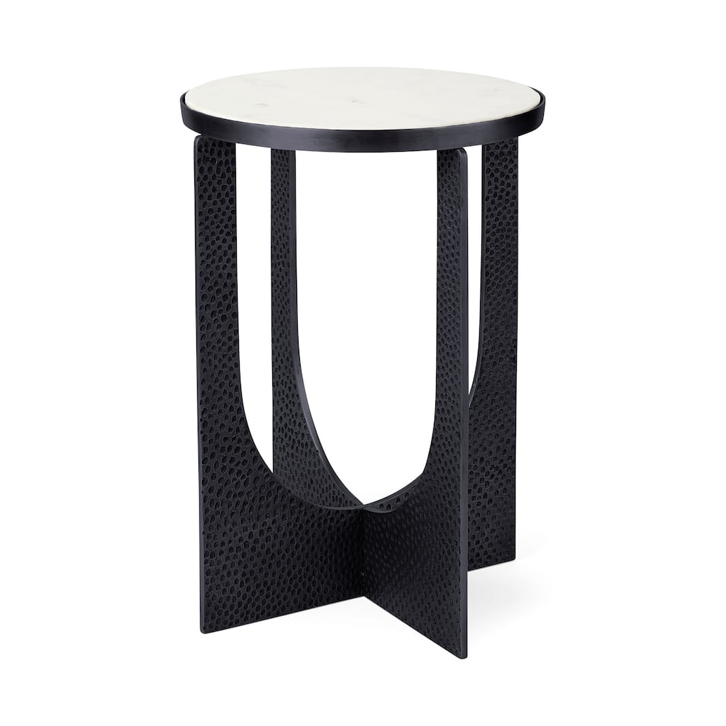 Patrick White Marble Top w/ Matte Black Metal Accent Table - 9.5L x 2W x 21H