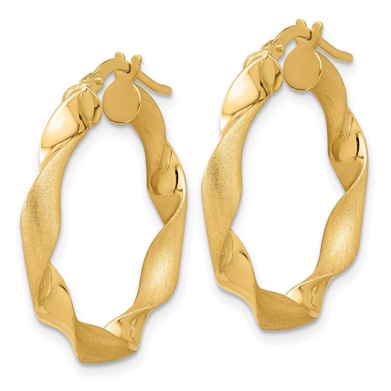 Curata 14k Yellow Gold Polished and Brushed Twisted Hoop Earrings - 26.22x26.52mm