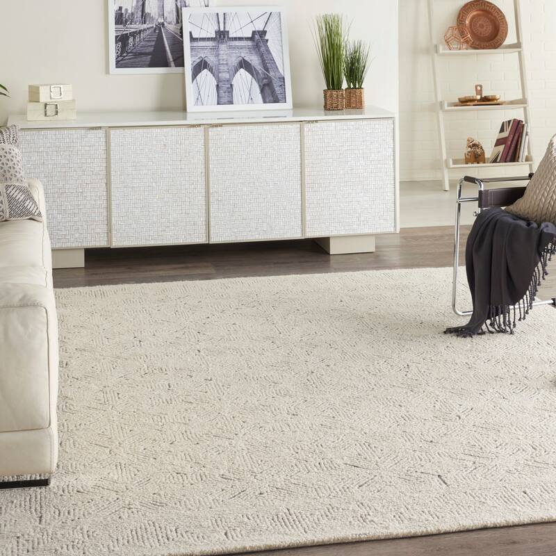 Nourison Vail Geometric Textured Wool Area Rug - 7'9" x 9'9" - Ivory/Navy - Rectangle