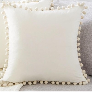 PuregrabPom Pom Fringes IndoorOutdoor White Pom Pom Pillow Cover Cotton