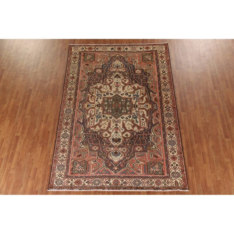 Traditional Bakhtiari Persian Vintage Rug Handmade Beige Wool Carpet - 7'1"x 10'2"