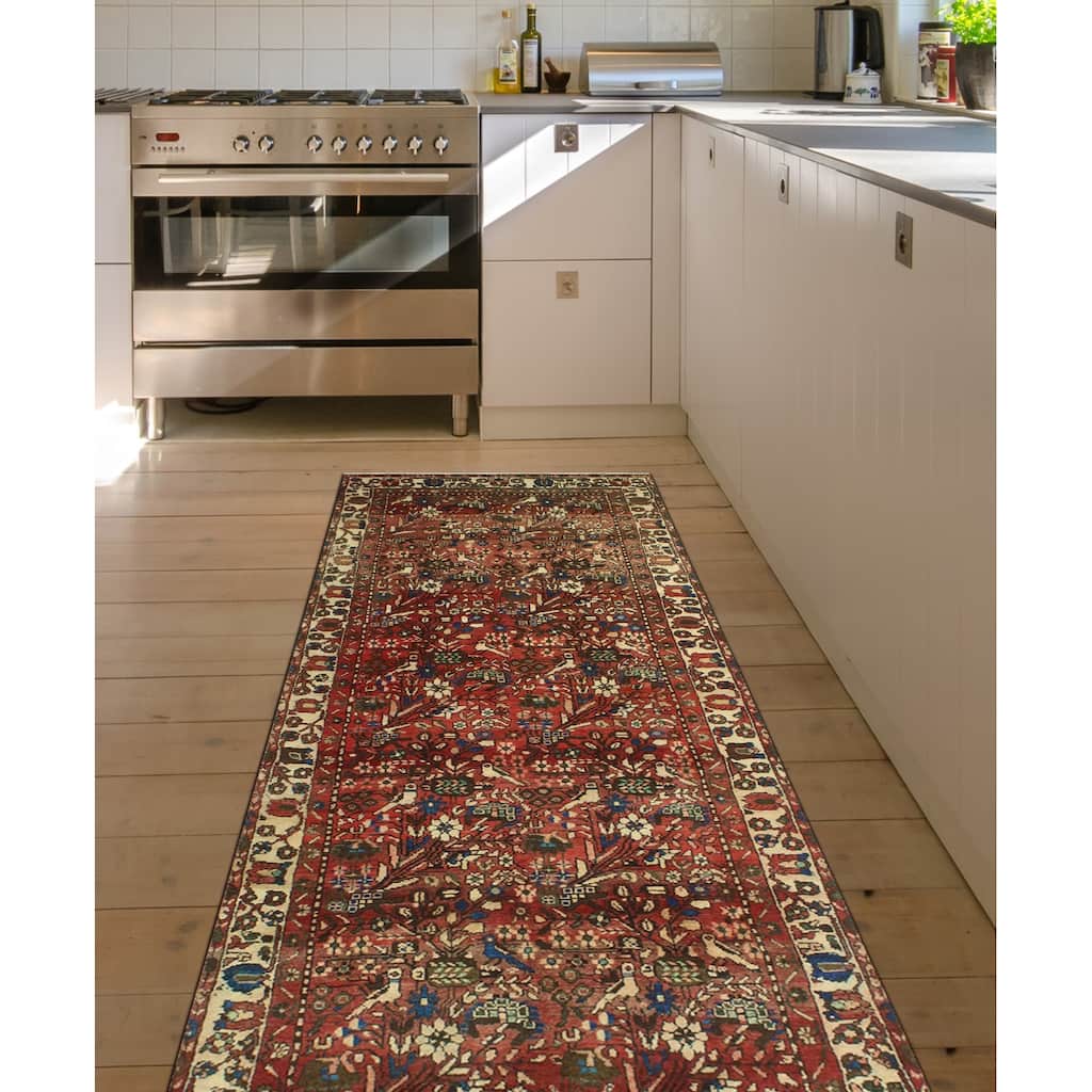 Fine Vintage Distressed Faye Burgundy/Ivory Runner - 3'6" x 9'5"