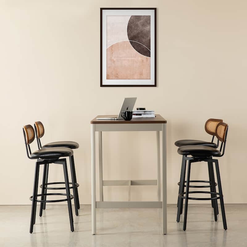 Glitzhome 40"H Rattan Back Swivel Bar Stool with Metal Legs Set of 2/4