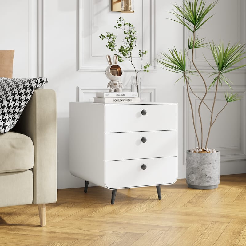 Modern Night Stand Storage Cabinet , Steel Cabinet With 3 Drawers, Bedside Furniture, Circular Handle