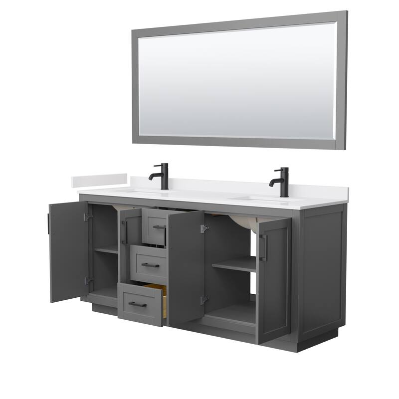 Miranda Double Vanity Set, Cultured Marble Top, 70-Inch Mirror