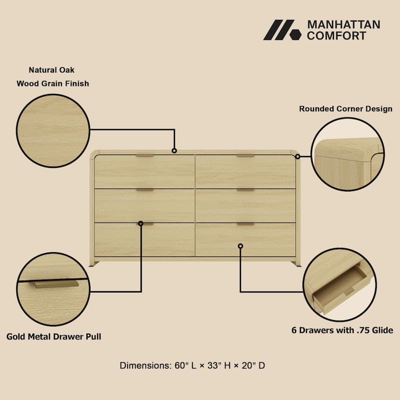 Manhattan Comfort Grace 60" Dresser (6-Drawer)
